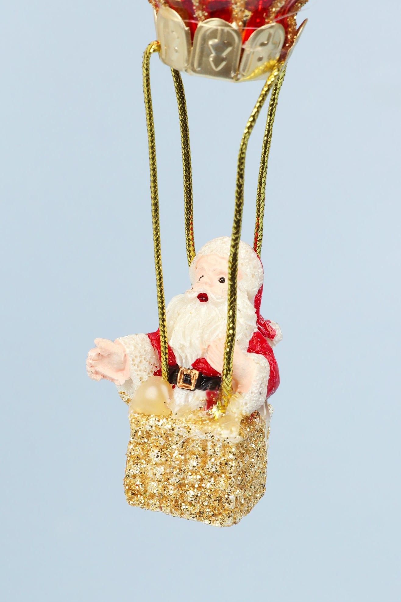 Glass North Pole Santa Hot Air Balloon Ride Hand-Blown & Hand-Painted Hanging Ornament & Christmas Tree Decoration Bauble - G Decor