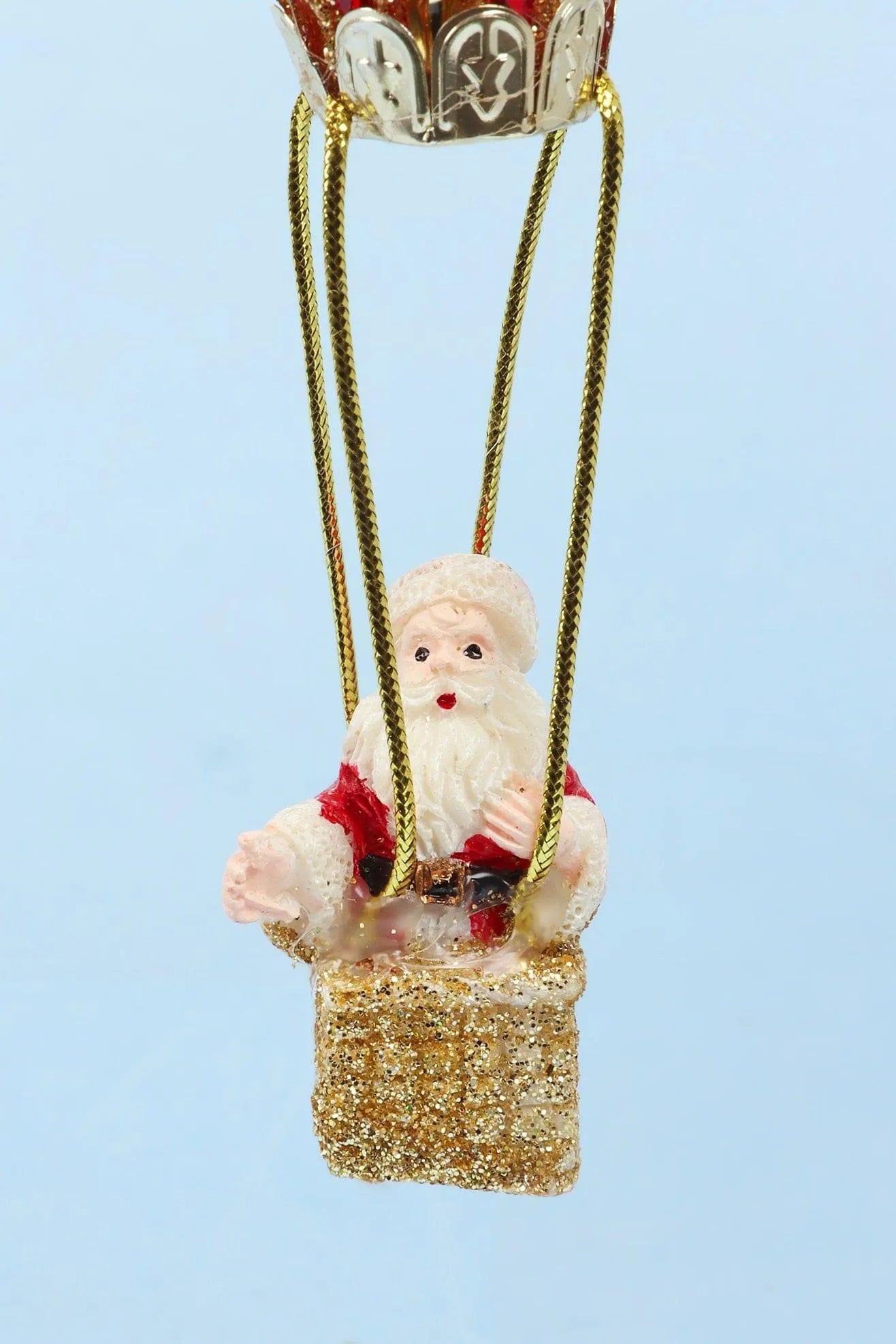 Glass North Pole Santa Hot Air Balloon Christmas Bauble — view 9, G Decor