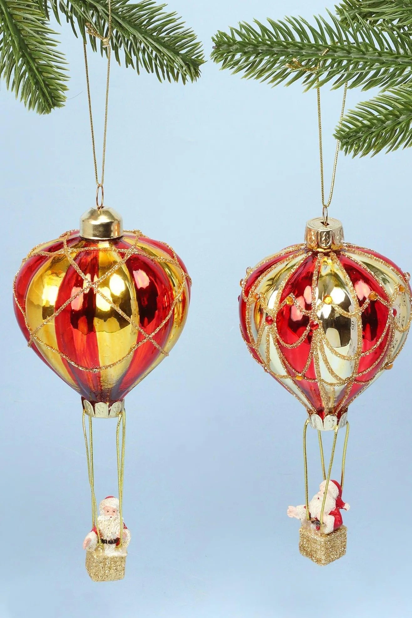 Glass North Pole Santa Hot Air Balloon Christmas Bauble