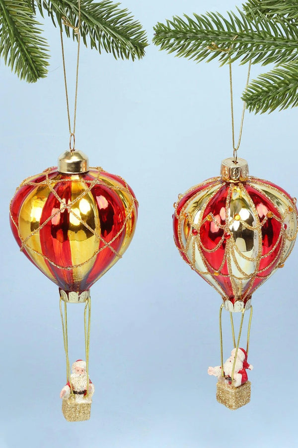 Glass North Pole Santa Hot Air Balloon Christmas Bauble