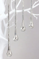 Glass Set of 6 Long Silver Mottled Droplets Christmas Tree Decorations Elegant Hanging Ornaments - G Decor
