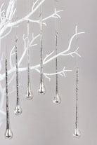 Set of 6 Long Silver Mottled Glass Droplets Christmas Decorations — G Decor