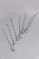 Set of 6 Long Silver Mottled Glass Droplets Christmas Decorations — close-up view, G Decor