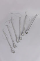 Glass Set of 6 Long Silver Mottled Droplets Christmas Tree Decorations Elegant Hanging Ornaments - G Decor