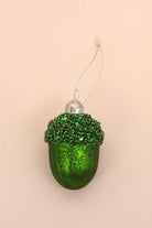 Glass Sparkle Acorn Christmas Baubles in Red Blue Purple or Green — close-up view, G Decor