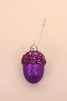 Glass Sparkle Acorn Christmas Baubles in Red Blue Purple or Green — lifestyle view, G Decor