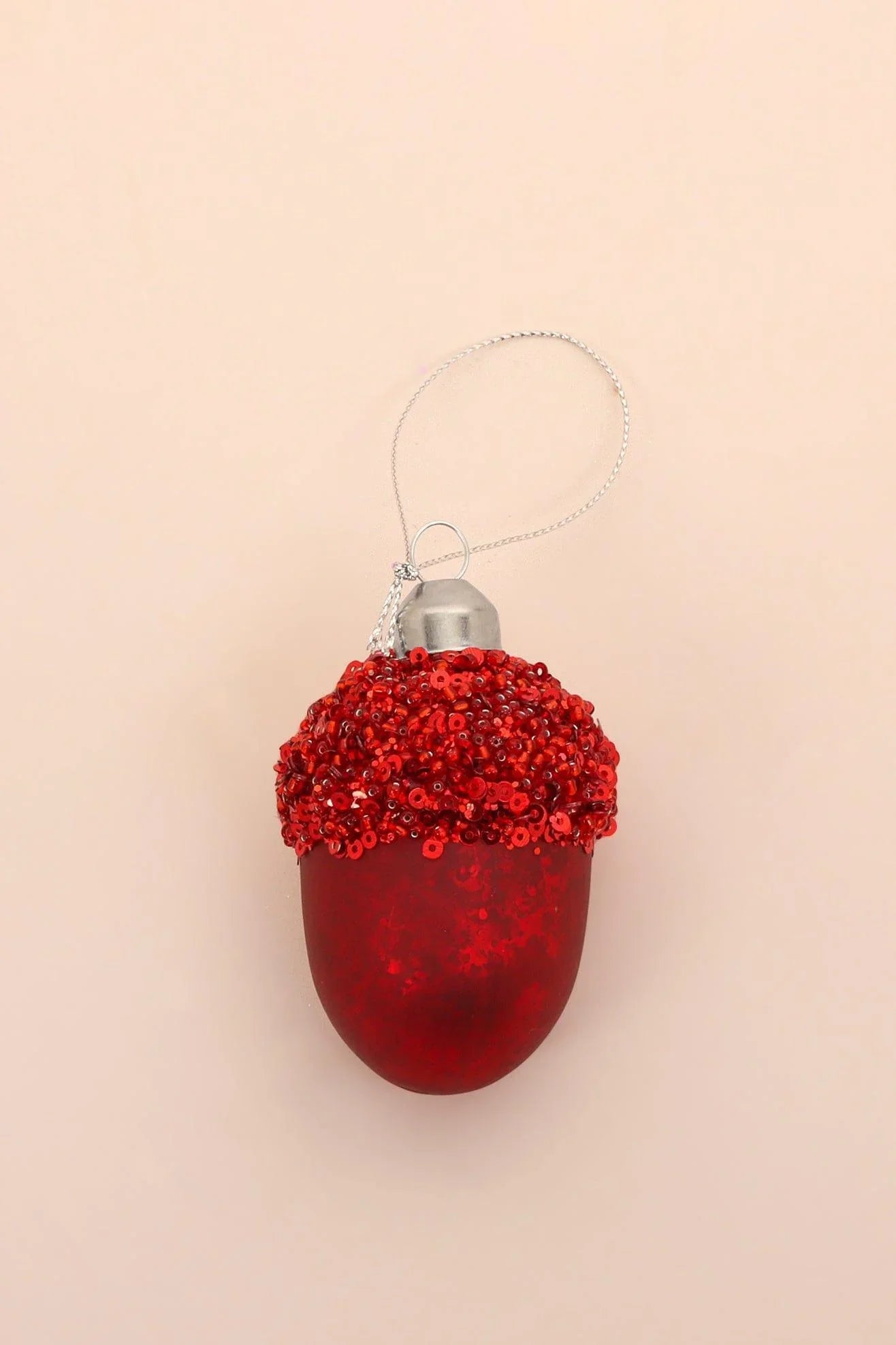 Glass Sparkle Acorn Christmas Baubles in Red Blue Purple or Green — view 5, G Decor