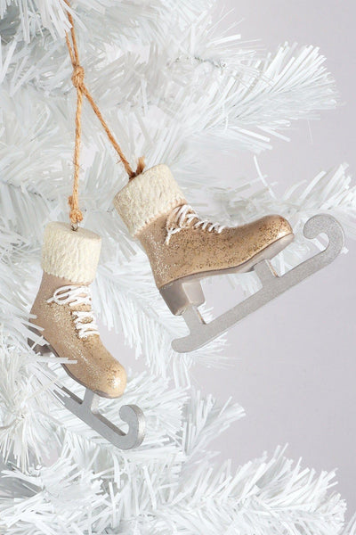 G Decor Christmas Decorations Cream Glittering Ice Skates Christmas Tree Decoration