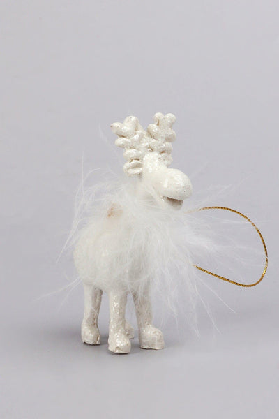G Decor Christmas Decorations White / Style 1 Glittery and Fluffy White Cartoon Reindeer Ornaments