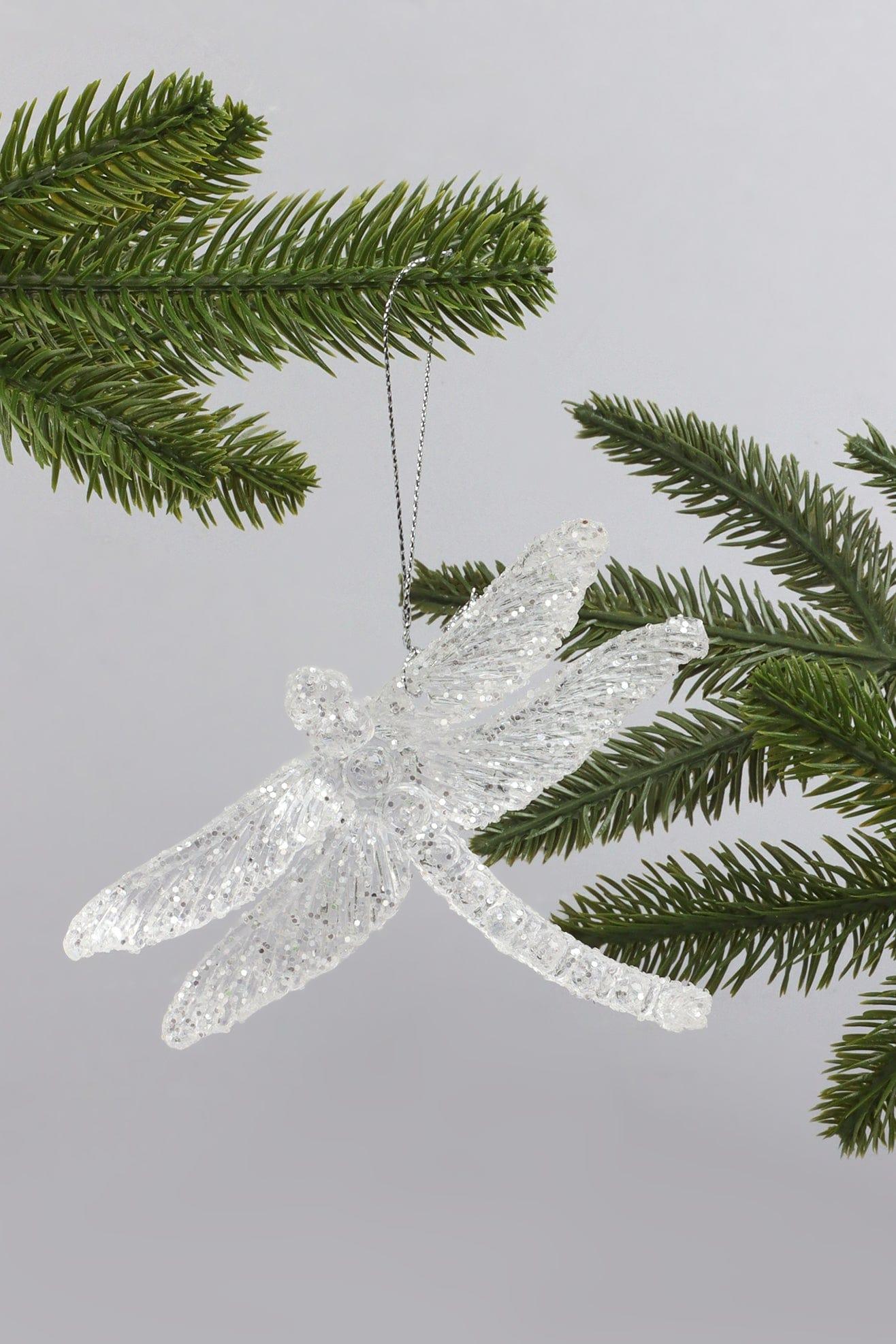 G Decor Christmas Decorations Silver Glittery Dragonfly Christmas Tree Decoration