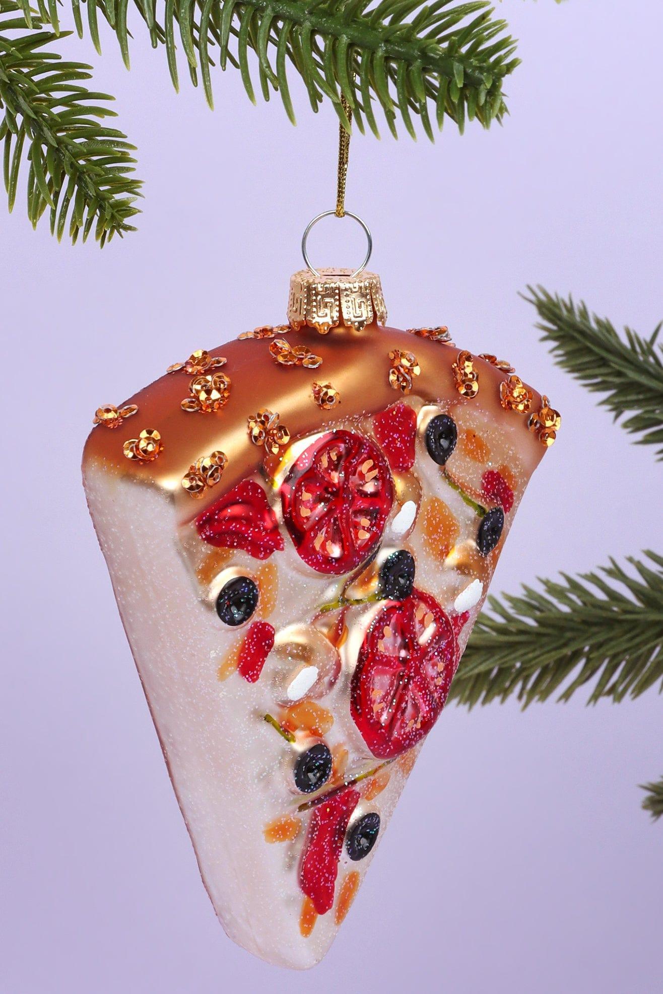 G Decor Christmas Decorations Red Glittery Glass Slice of Pizza Christmas Tree Ornament - Bedazzled Delight