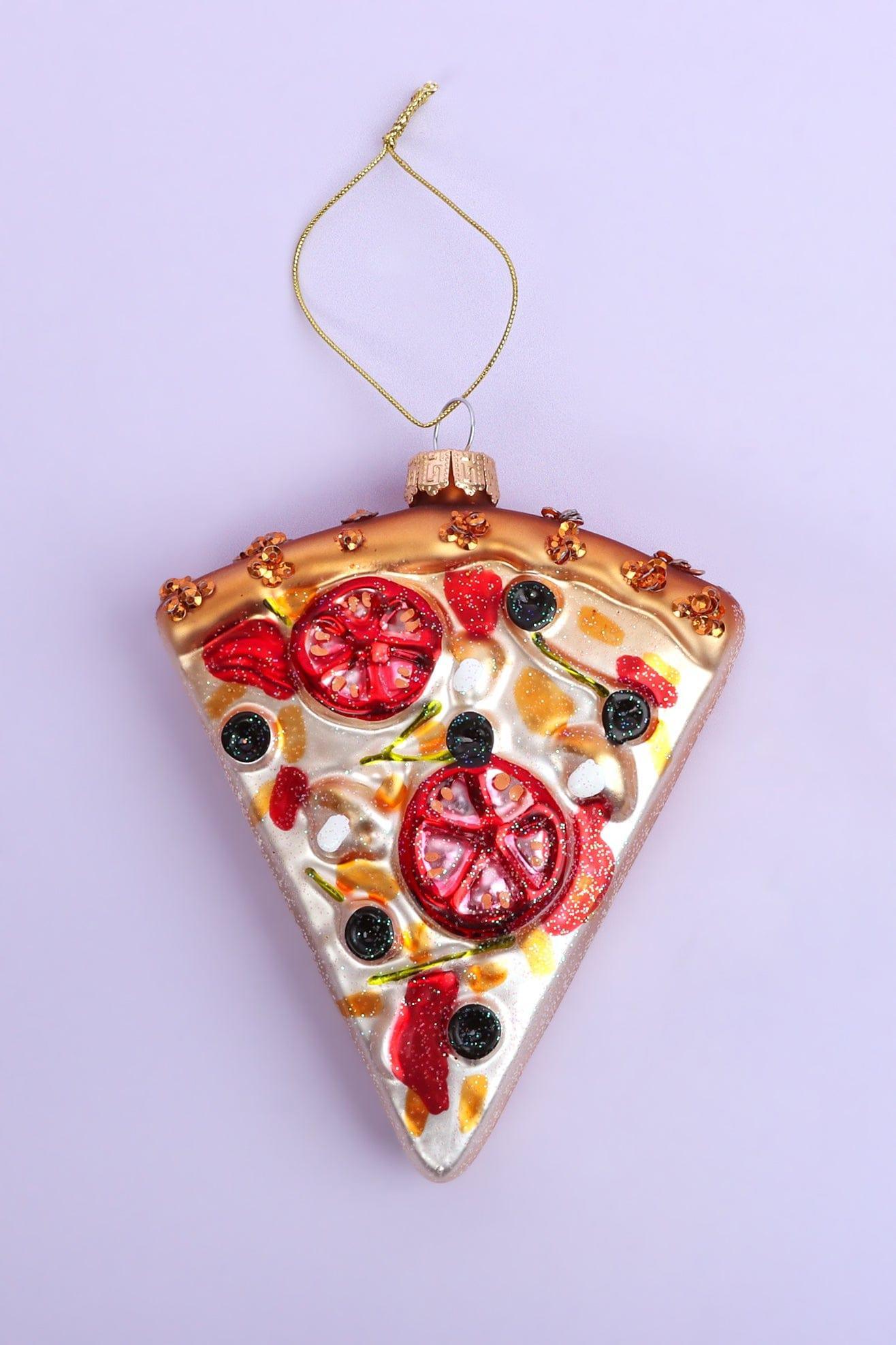 G Decor Christmas Decorations Red Glittery Glass Slice of Pizza Christmas Tree Ornament - Bedazzled Delight