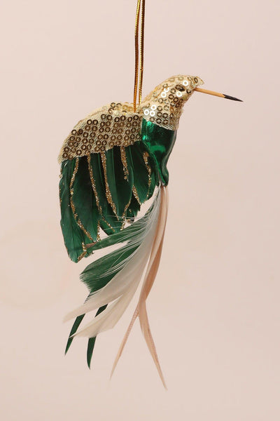 G Decor Christmas Decorations Gold Bird Christmas Tree Decoration with Sequins and Feathers