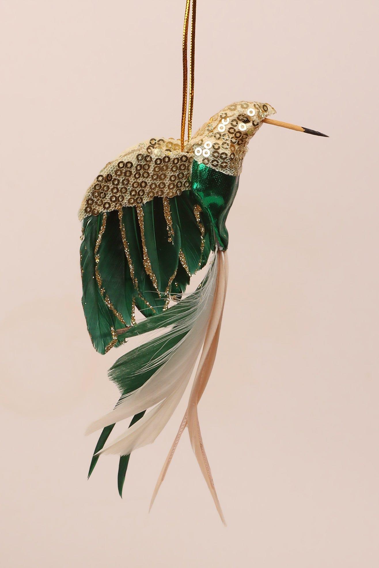 Gold Bird Christmas Tree Decoration with Sequins and Feathers - G Decor