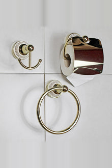Three-Piece Gold Greek Key Bathroom Accessory Set