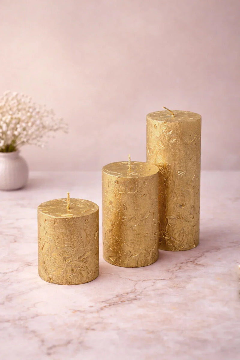 Adelle Aurelia Signature Waxwork Pillar Candle in Warm Gold