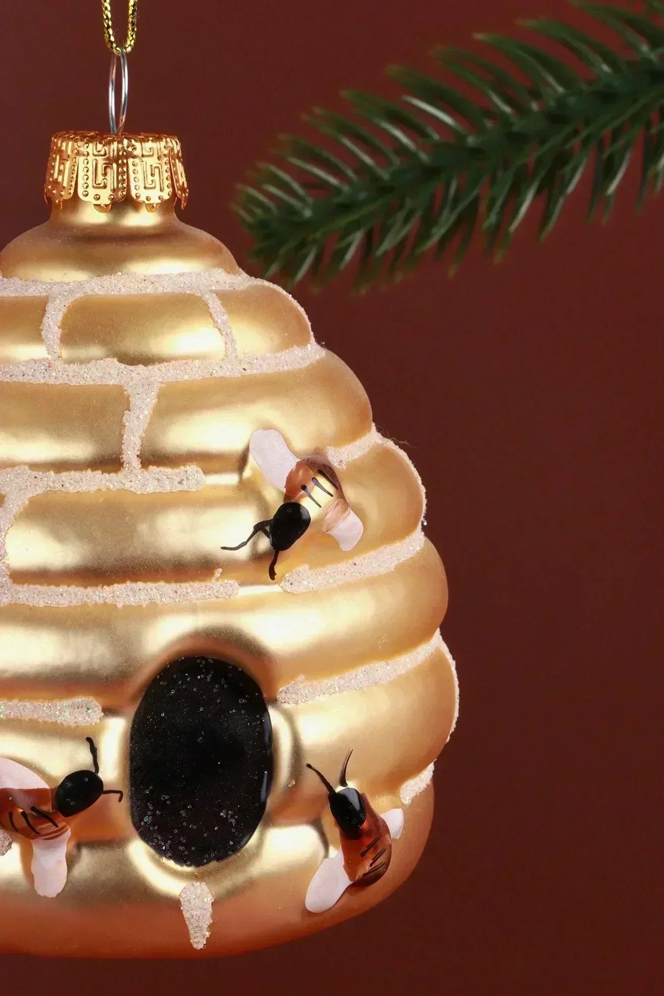 Hand-Painted Golden Beehive Glass Christmas Bauble — alternate view, G Decor