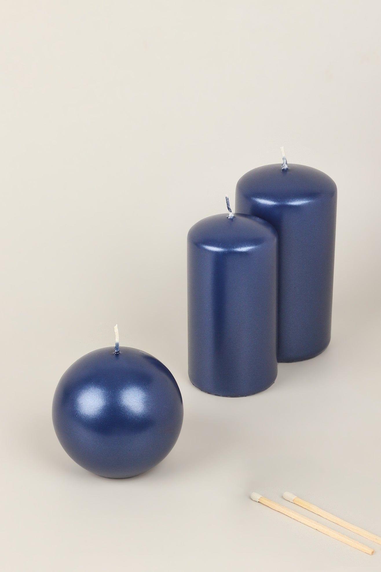 Grace Alouette Navy Blue Lacquered Pillar and Ball Candles - G Decor
