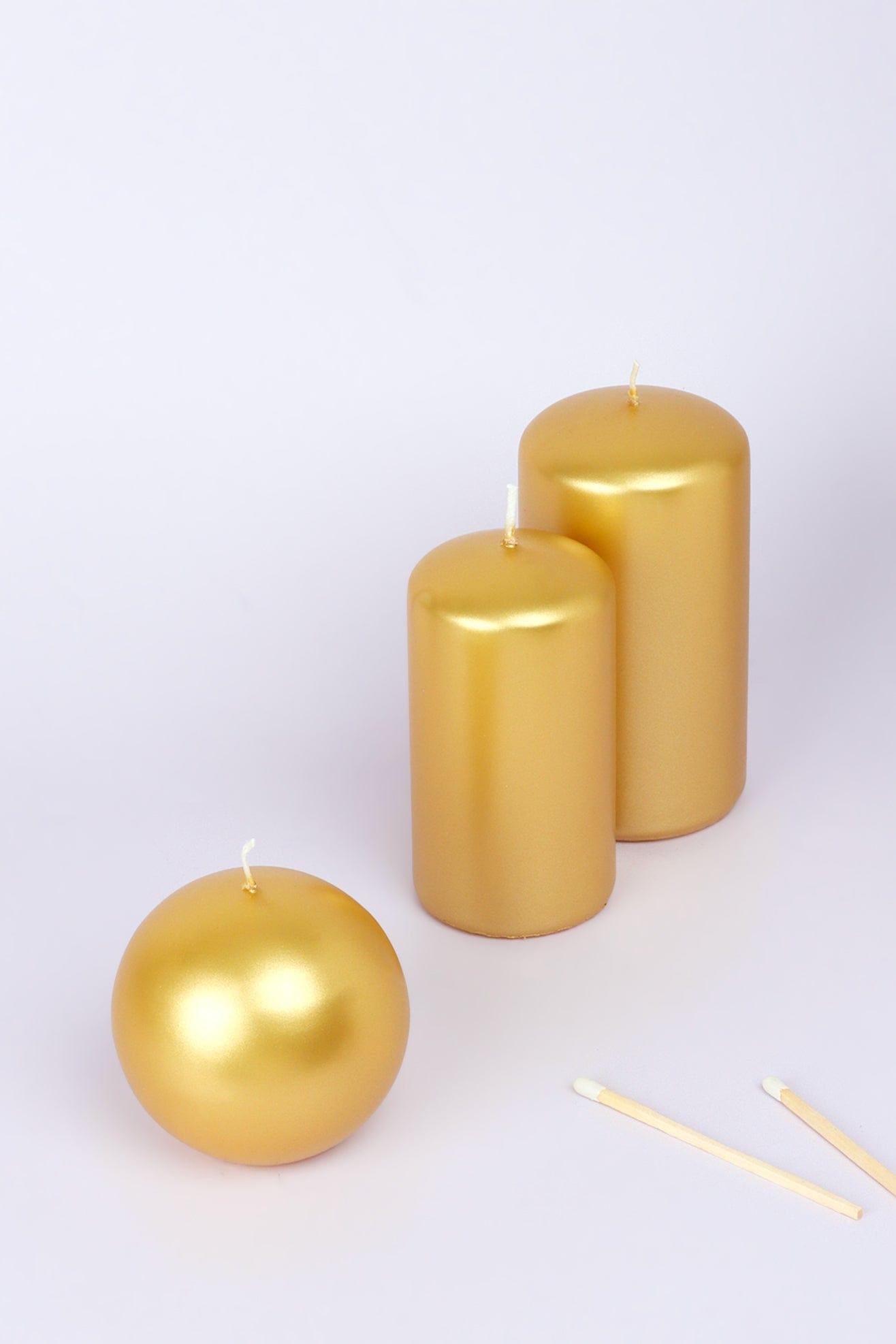 G Decor Candles & Candle Holders Gold / Set of 3 Grace Gold Varnished Shimmer Metallic Shine Pillar Candle