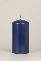 G Decor Candles & Candle Holders Blue / Small Pillar Grace Navy Blue Varnished Shimmer Metallic Shine Pillar Candle