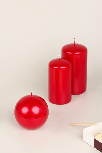 G Decor Candles & Candle Holders Grace Scarlet Red Varnished Shimmer Metallic Shine Pillar Candle