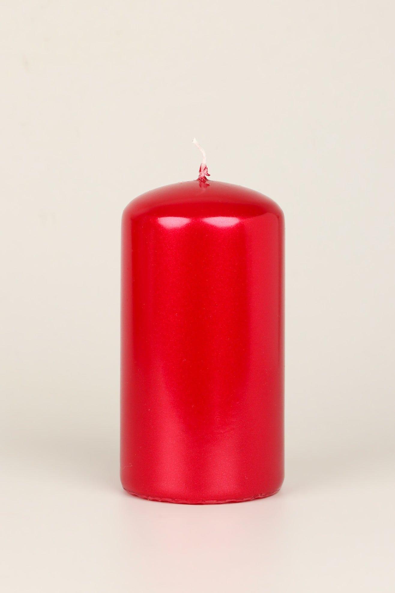 G Decor Candles & Candle Holders Red / Small Pillar Grace Scarlet Red Varnished Shimmer Metallic Shine Pillar Candle