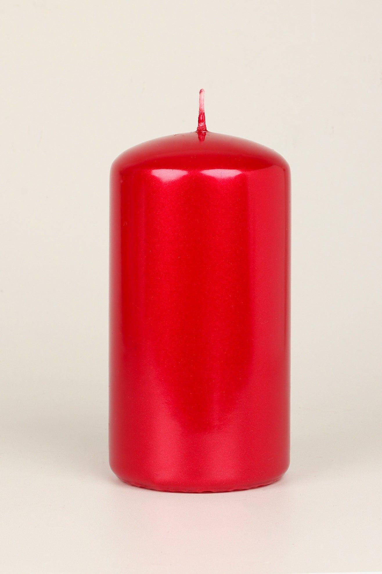 G Decor Candles & Candle Holders Red / Large Pillar Grace Scarlet Red Varnished Shimmer Metallic Shine Pillar Candle