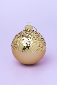 Grand Royale Hand-Painted Sequin & Crackle Gold Christmas Baubles