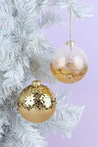 Grand Royale hand-painted half-sequin and crackle gold glass Christmas baubles — G Decor