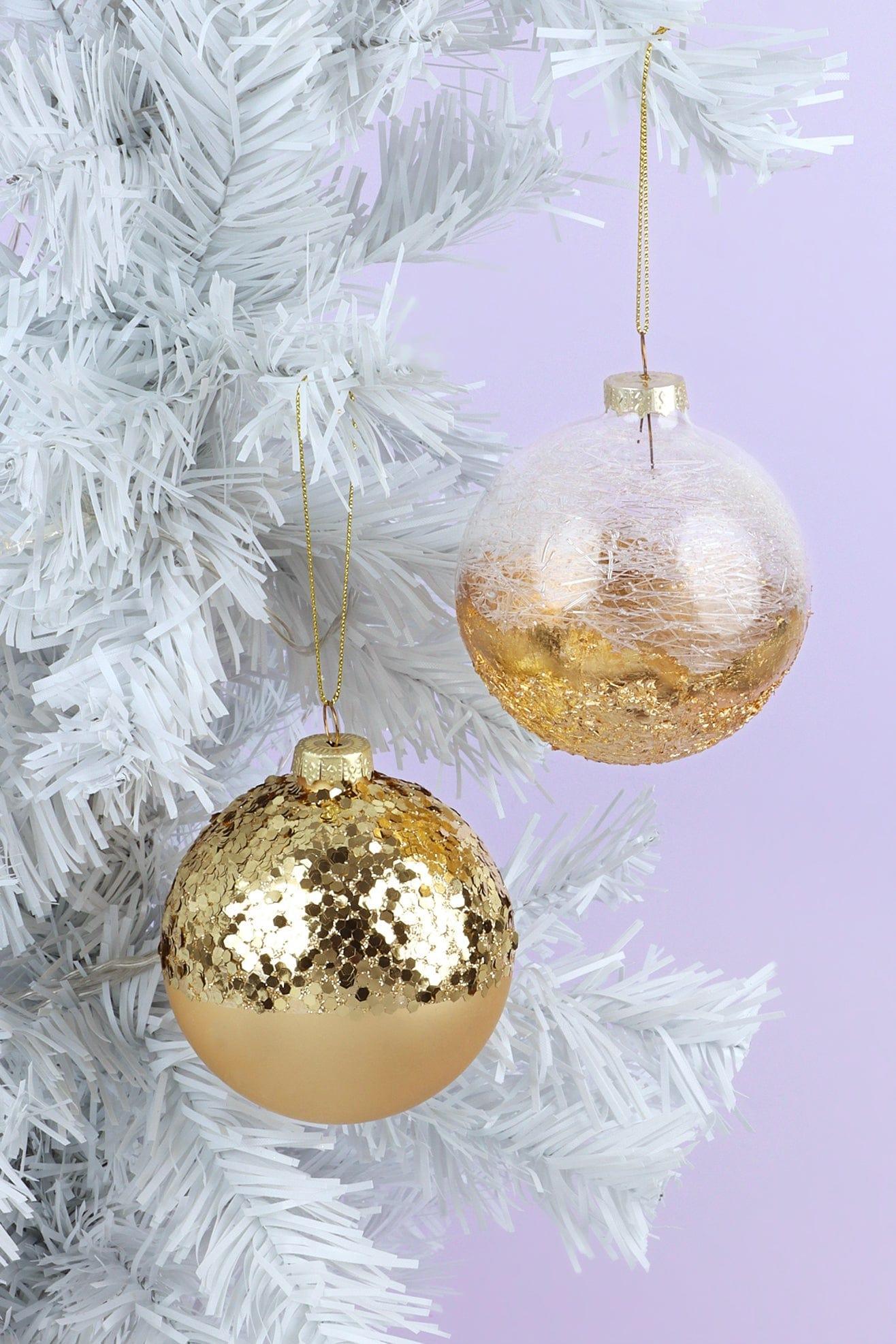 Grand Royale Hand-Painted Glass Baubles Half Sequin & Frosted Crackle Gold Statement Christmas Tree Decorations - G Decor