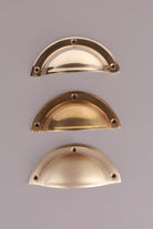 Half moon cup pull in polished, aged and satin brass, second view