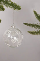 Hand-Blown Clear Glass Christmas Bauble with Silver Glitter Hearts — alternate view, G Decor