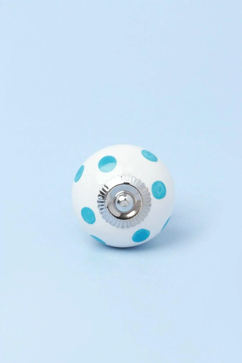 Polka Dot Hand-Painted Ceramic Cabinet Knob in Light Blue and Grey — Multipack