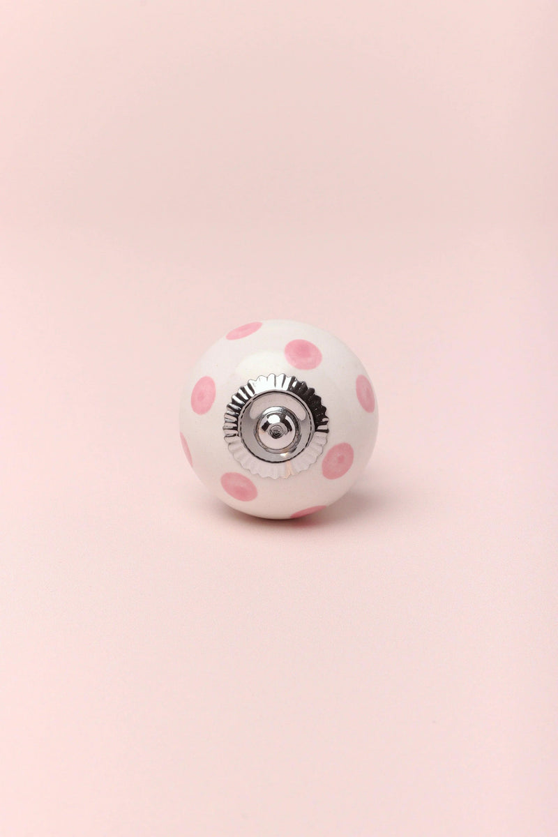 Polka Dot Hand-Painted Ceramic Cabinet Knob in Yellow and Pink — Multipack