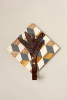 Antique Brass Wall Hook on Cubic Wooden Base — close-up view, G Decor