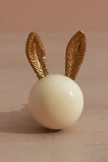 Brass and Porcelain Bunny Ear Cabinet Knob