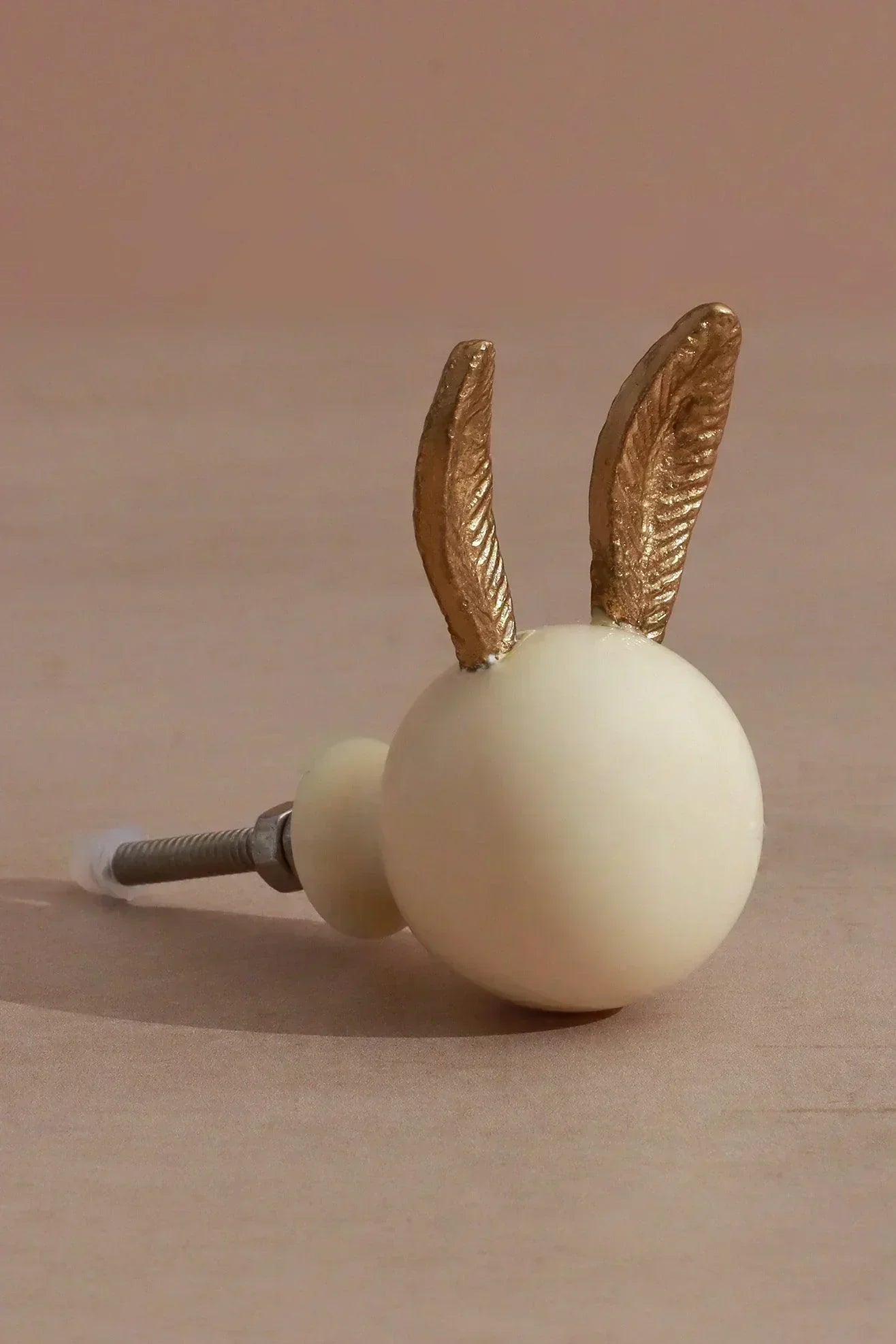 Brass and Porcelain Bunny Ear Cabinet Knob — view 5, G Decor