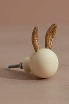 Brass and Porcelain Bunny Ear Cabinet Knob — view 5, G Decor