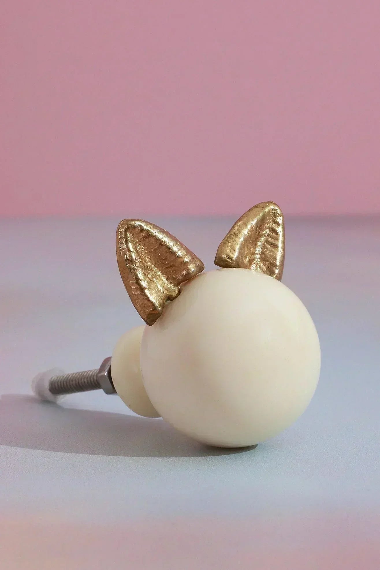 Kitty Pearl Ceramic and Brass Cabinet Knob — close-up view, G Decor