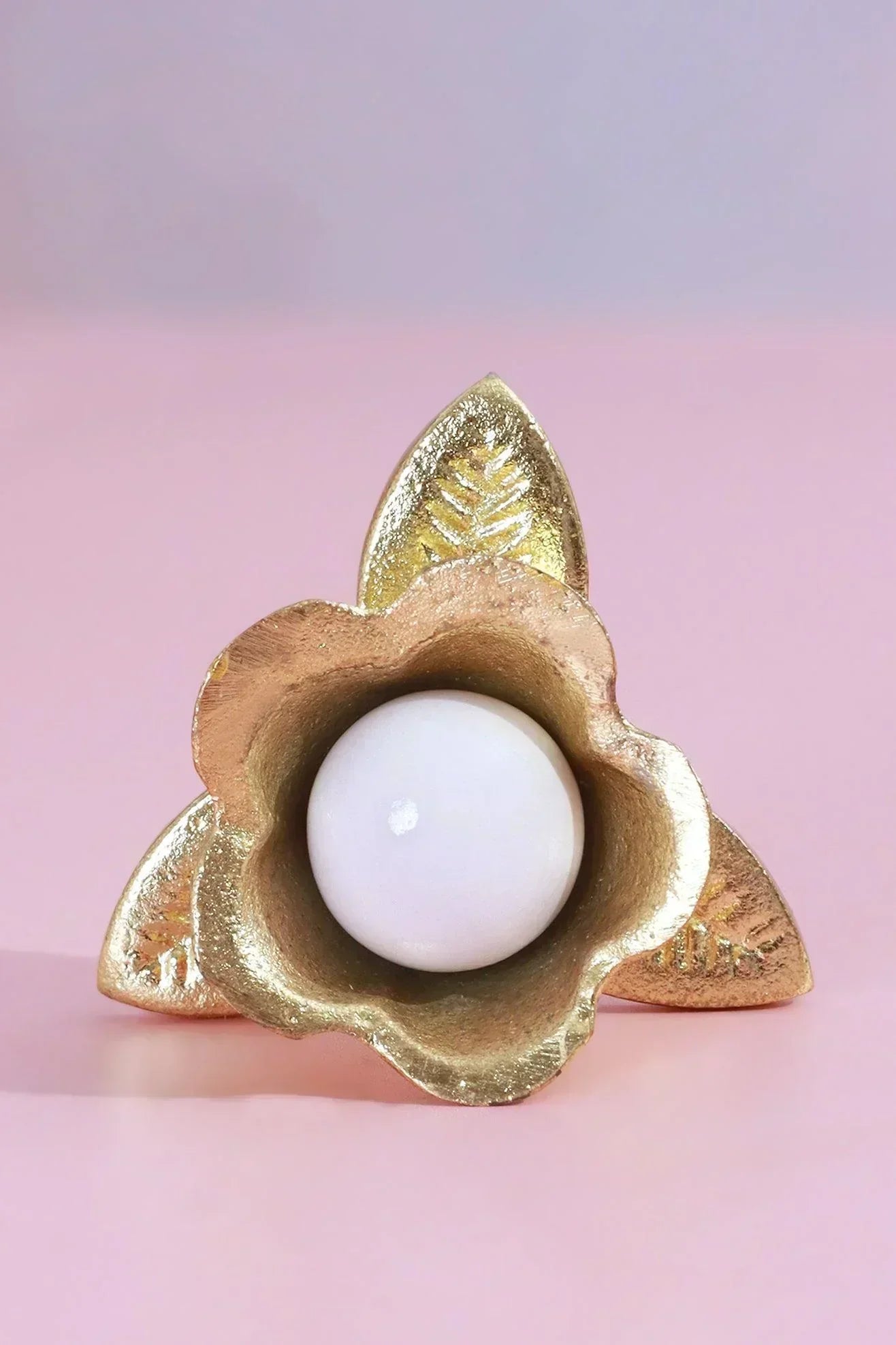 Lily Pearl Floral Ceramic and Brass Cabinet Knob — close-up view, G Decor