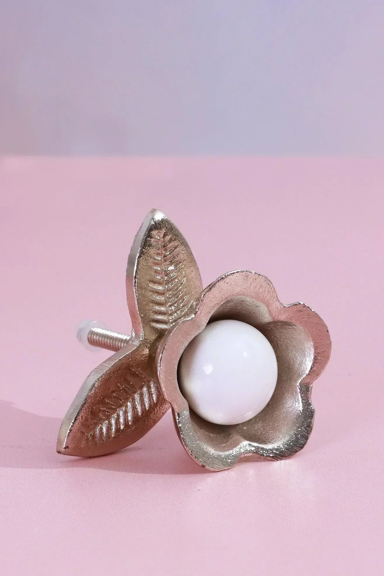 Handcrafted Lily Pearl Floral Ceramic & Brass Door Handle - G Decor