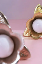 Handcrafted Lily Pearl Floral Ceramic & Brass Door Handle - G Decor