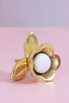 Handcrafted Lily Pearl Floral Ceramic & Brass Door Handle - G Decor