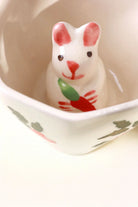 Hand-Painted Bunny Garden Ceramic Mug with 3D Rabbit — close-up view, G Decor