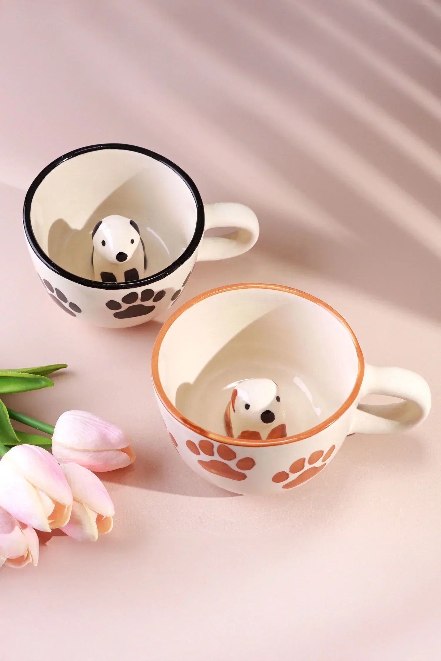 Hand-Painted Paw Print Doggy Ceramic Mug with 3D Puppy — G Decor