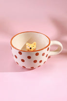 Hand-Painted Peekaboo Cats Polka Dot Ceramic Mug with 3D Kitty — view 7, G Decor