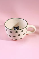 Hand-Painted Peekaboo Cats Polka Dot Ceramic Mug with 3D Kitty — close-up view, G Decor