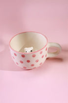 Hand-Painted Peekaboo Cats Polka Dot Ceramic Mug with 3D Kitty — view 6, G Decor