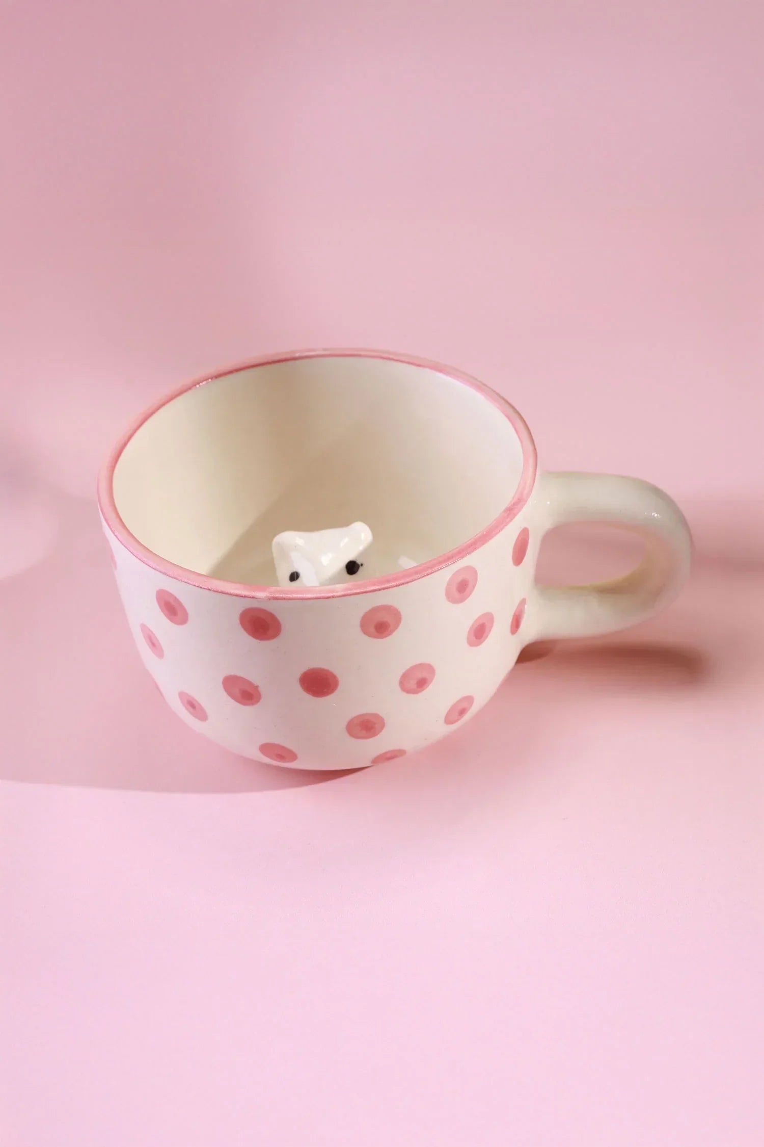Hand-Painted Peekaboo Cats Polka Dot Ceramic Mug with 3D Kitty — view 6, G Decor