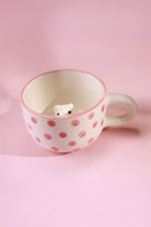 Handmade & Hand-Painted Peekaboo Cats Polka Dot Mug Collection Ceramic Tea & Coffee Cups with 3D Kitty Inside - G Decor